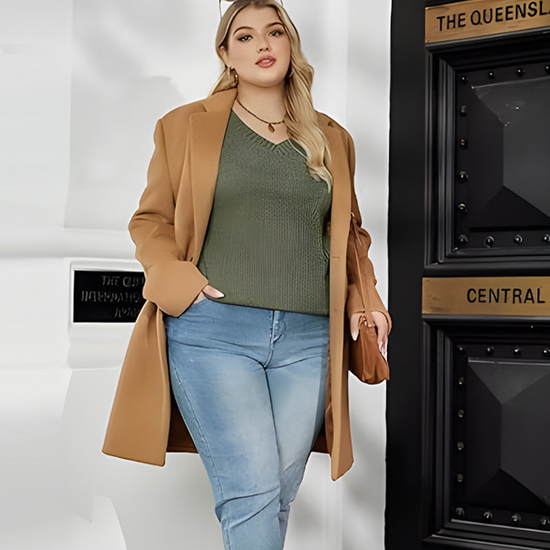 Arenzza women's V-neck long sleeve solid sweater in autumn colors, displayed on a hanger, perfect for cozy fall outfits.