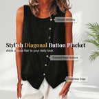Aarenzza summer loose fit button-up tunic vest in lightweight fabric, displayed on a hanger with a neutral background.