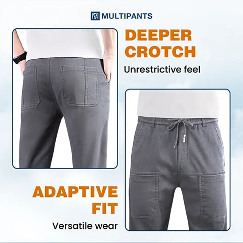 A pair of Arenzza high-stretch multi-pocket cargo pants with durable fabric, shown laid flat on a neutral background.