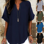Aarenzza loose short sleeve top in solid color, casual fashion clothing for spring, shown in a natural pose.