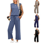 Aarenza women's sleeveless top and wide-leg pants 2-piece set, stylish clothing with a relaxed fit and vibrant design.