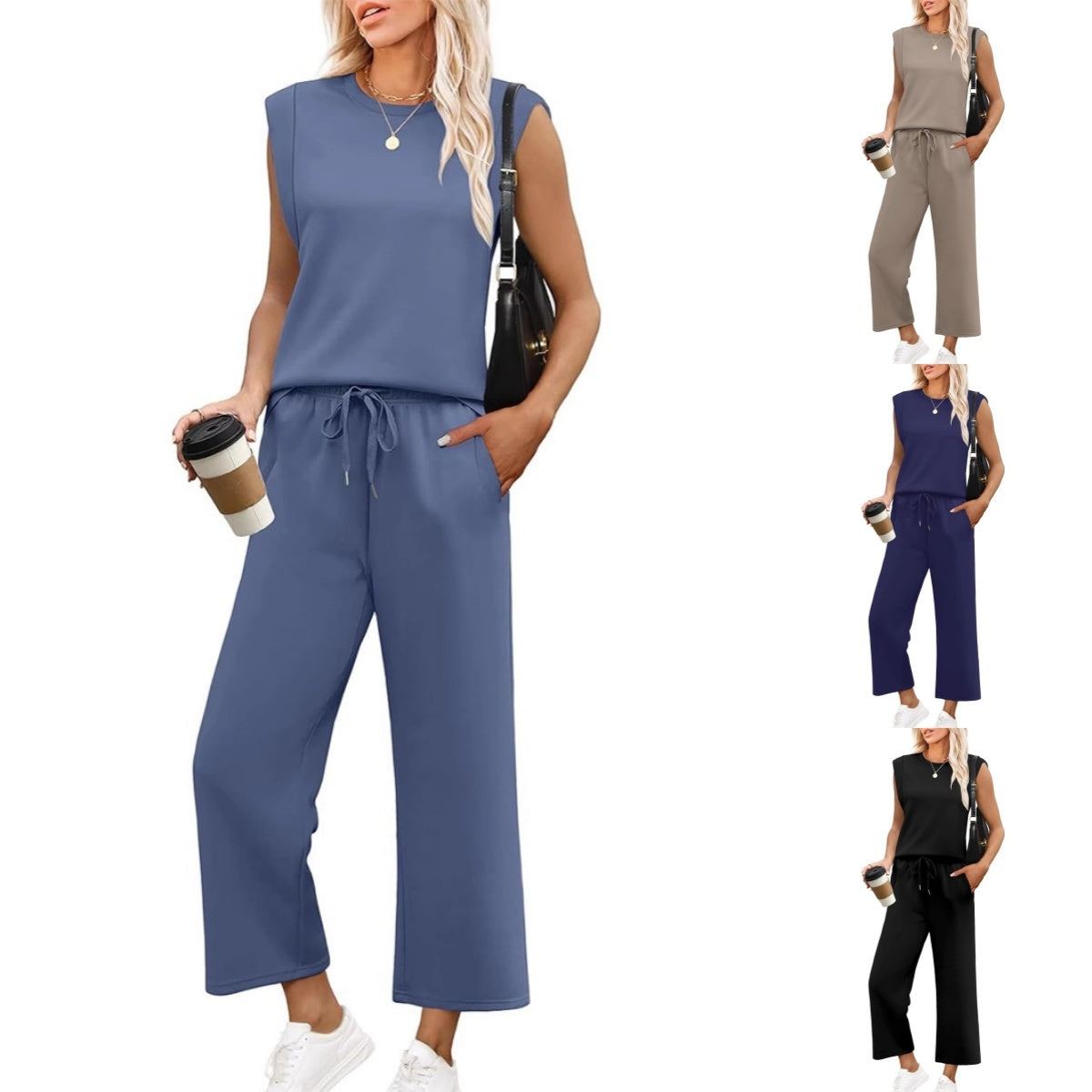 Aarenza women's sleeveless top and wide-leg pants 2-piece set, stylish clothing with a relaxed fit and vibrant design.