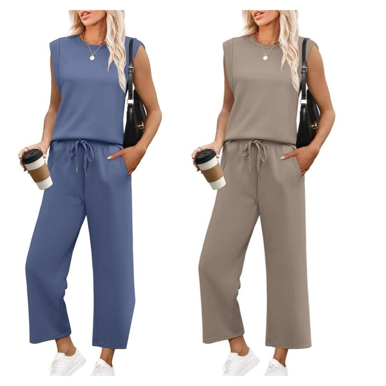 Aarenza women's sleeveless top and wide-leg pants 2-piece set in a stylish, casual design, perfect for summer wear.