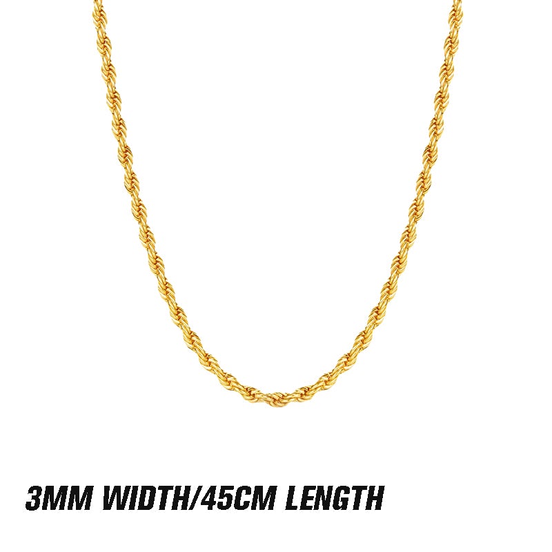 Layered gold twist rope necklaces and bracelets by Arenzza, showcasing elegant jewelry with textured gold design.