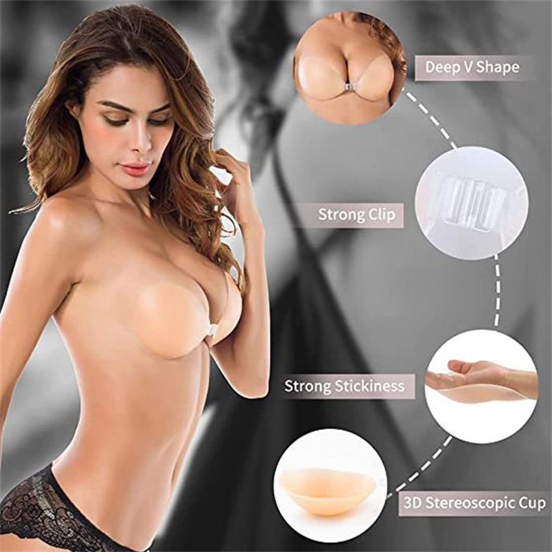 A pair of Arenzza adhesive push-up bras with smooth fabric and adjustable straps, designed for seamless support and comfort.