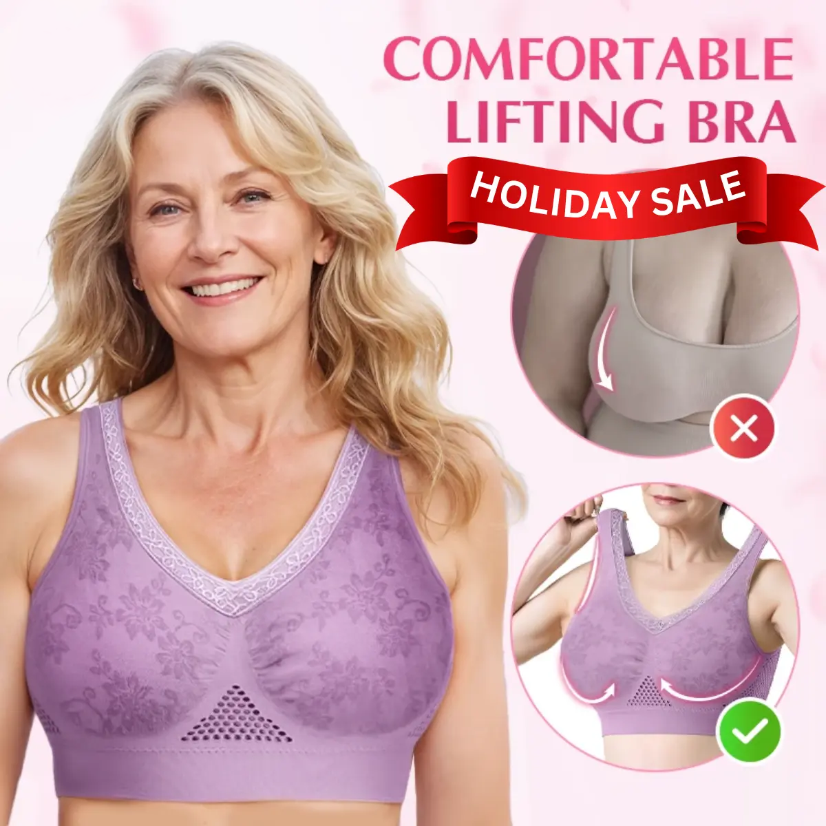 Two Arenzza pure cotton buttonless lifting bras, comfortable and seamless, shown in natural white with soft fabric details.
