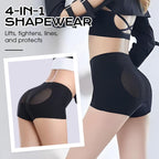 A pair of black women’s high-waisted butt-lifting tummy-control shaping pants from Arenzza, displayed on a model.