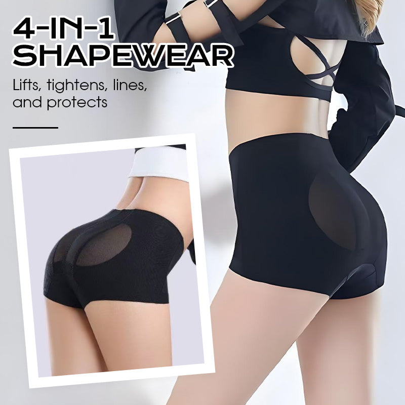 A pair of black women’s high-waisted butt-lifting tummy-control shaping pants from Arenzza, displayed on a model.