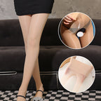 A woman wears transparent high-waisted shiny sheer tights by Arenzza, showcasing their glossy, comfortable fit.