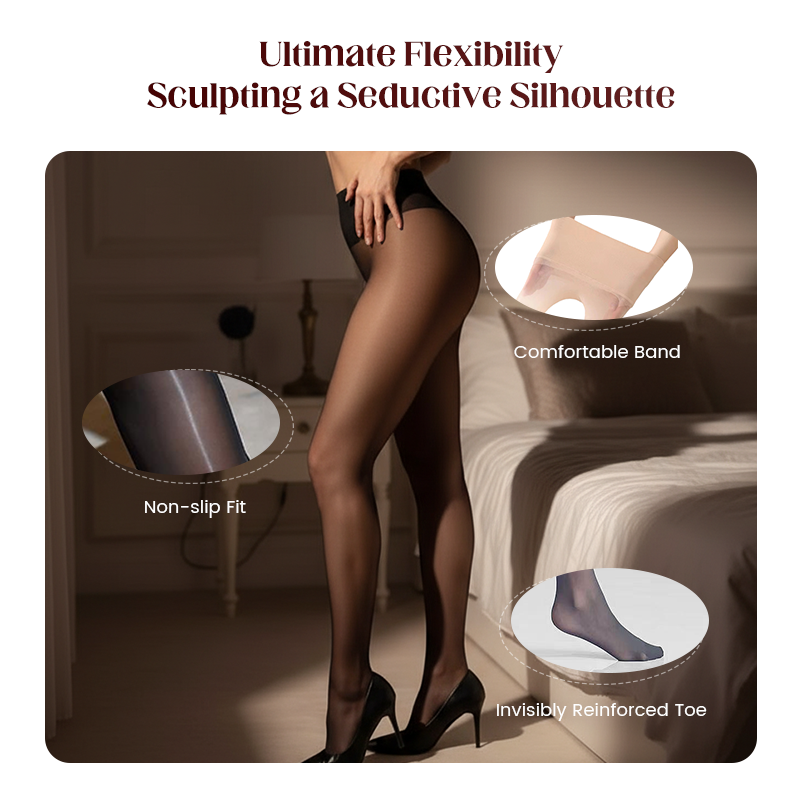 Shiny sheer tights for women by Arenzza, featuring a snag-resistant, non-slip design, displayed on a model's legs.