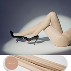 Pair of shiny sheer tights for women by Arenzza, featuring snag-resistant fabric and non-slip design, shown on a model's legs.