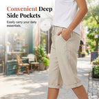 A pair of women’s casual cotton linen capris by Arenzza, featuring a relaxed fit and light fabric suitable for warm weather.