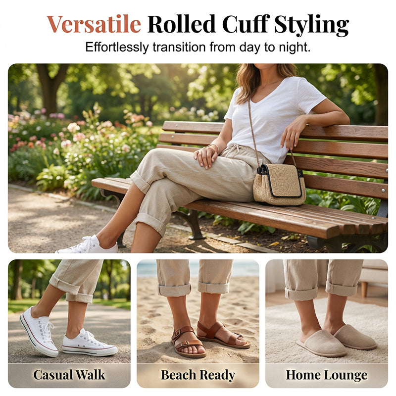 Women's casual cotton linen capris by Arenzza, shown in a relaxed fit with a light, breathable fabric perfect for warm weather.
