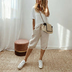 Women’s casual cotton linen capris by Arenzza, featuring a relaxed fit and breathable fabric, perfect for comfortable summer wear.