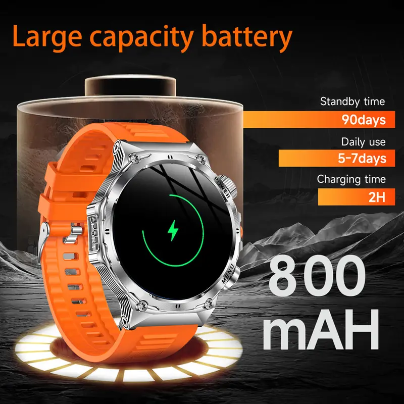 Arenzza 1.52-inch HD men's smartwatch displaying call and music controls, with sporty design and waterproof IP68 rating.
