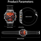 Arenzza 1.52" HD men's smartwatch showing a colorful display, with fitness icons, call and music controls, and a sleek design