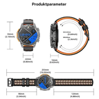Arenzza 1.52-inch HD men's smartwatch showing a digital display with fitness stats, waterproof design, and music control features.