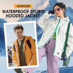 Arenzza waterproof hooded sports jacket for outdoor activities, shown in black with a front zipper and adjustable hood.