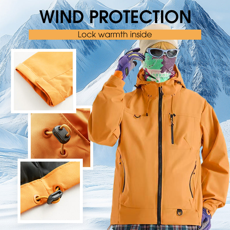 Arenzza waterproof sports hooded jacket for outdoor activities, black, with a hood, rainproof fabric, and front zipper.