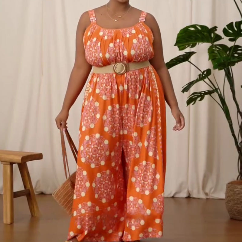A woman wearing an Arenzza adjustable strap loose jumpsuit with a relaxed fit and wide leg design, photographed against a neutral background.