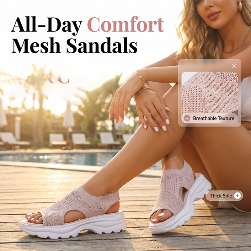 Women's breathable mesh platform sandals by Arenzza featuring open-toe design and stylish chunky heel.