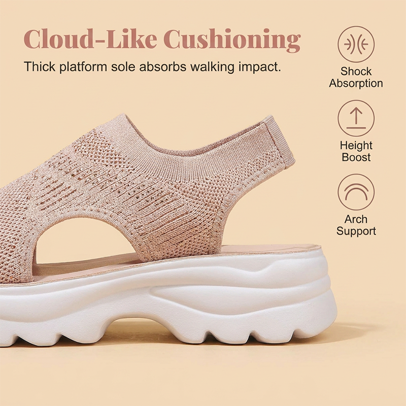 A pair of Arenzza women's breathable mesh platform sandals with open toes and chunky soles, perfect for summer wear.