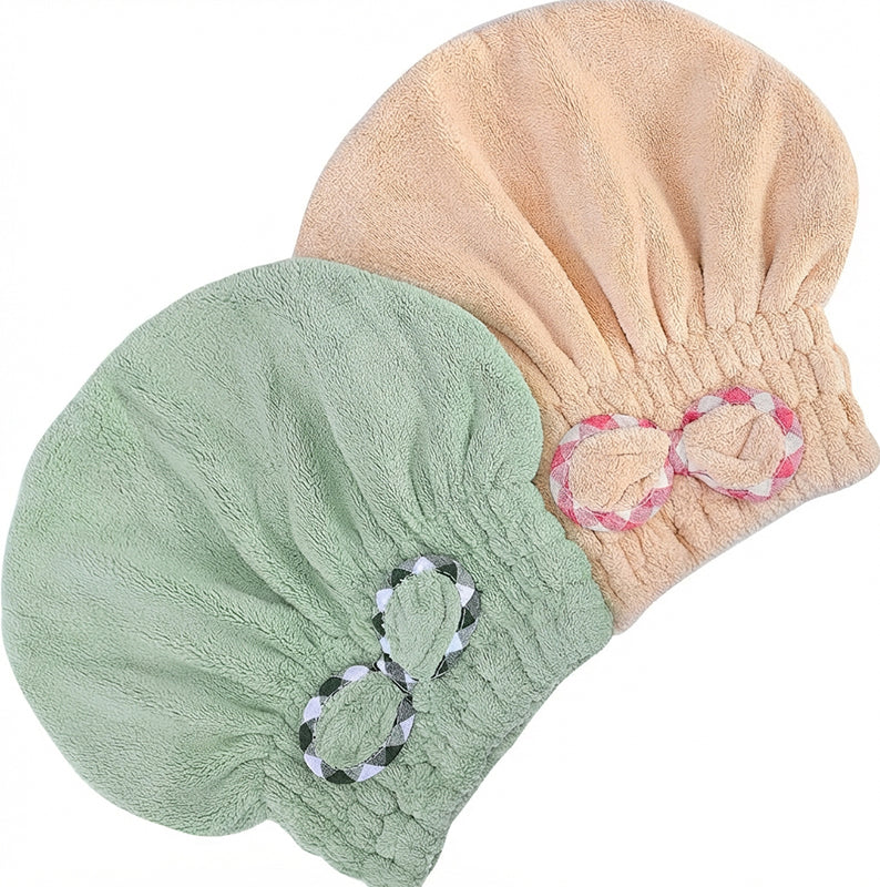 Aarenza coral fleece hair turban in pink, soft and cozy for hair drying and styling, made of plush coral fleece fabric.