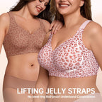 Aarenza super firming wirefree jelly bra with leopard print, showcasing the comfortable, supportive design and stylish pattern.