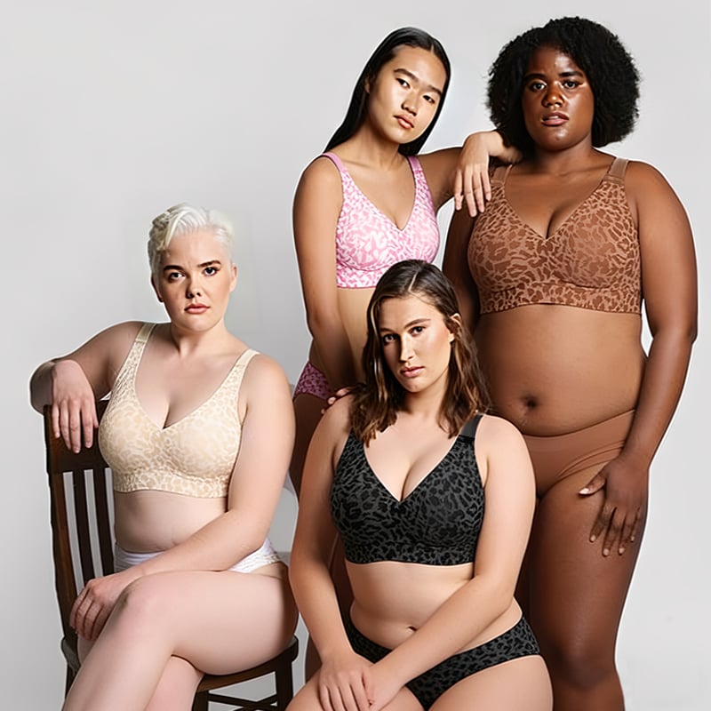 Aarenza super firming wirefree jelly bra with leopard print, showcasing its comfortable fit and stylish design.