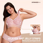 Aarenzza super firming wirefree jelly bra with leopard print, showcasing the comfortable, stylish design of the clothing accessory.