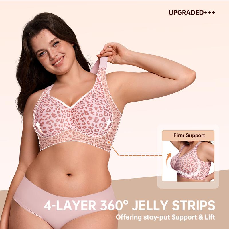 Aarenzza super firming wirefree jelly bra with leopard print, showcasing the comfortable, stylish design of the clothing accessory.