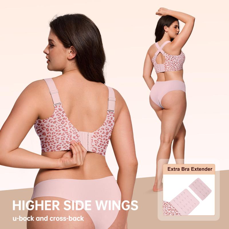Aarenza super firming wirefree jelly bra with leopard print, showing the comfortable, supportive design and bold pattern.