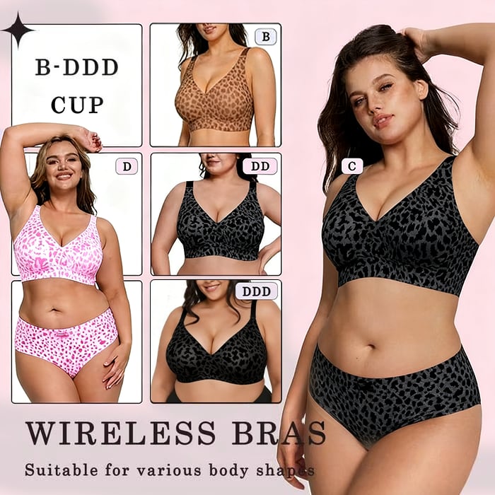 Aarenzza super firming wirefree jelly bra with leopard print, showcasing its comfortable fit and stylish design.