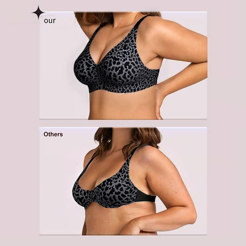 Aarenza super firming wirefree jelly bra with leopard print, supportive and comfortable lingerie for women.