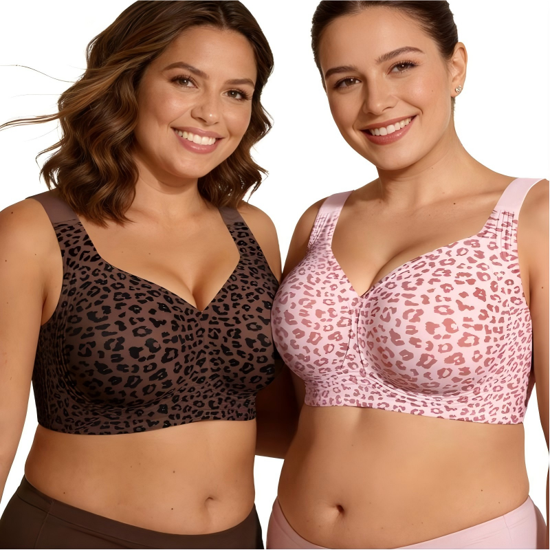 Aarenza super firming wirefree jelly bra with leopard print, soft fabric, and supportive design for comfortable wear.
