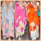 Aarenza floral print loose long dress with half sleeves, lightweight and flowy, perfect for casual or summer wear.