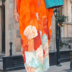 Aarenza floral print loose long dress with half sleeves, lightweight fabric, and relaxed fit, perfect for casual or summer wear.