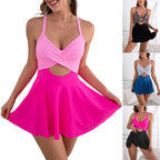 A woman wearing a black Arenzza women's cutout one-piece swimsuit with a V-neck, tummy control, and stylish cutouts.