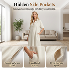 Aarenza women's cotton linen short sleeve lapel dress in light fabric, featuring a classic collar and elegant, breezy style.