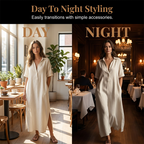 A women's elegant cotton linen short sleeve lapel dress by Arenzza, featuring a breezy and chic design for comfortable summer wear.