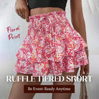 Aarenza lightweight floral ruffle tiered skirt in soft fabric, showcasing its slim fit and feminine floral pattern.