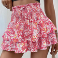Aarenza lightweight floral ruffle tiered skirt in soft pastel colors, featuring a slim, flowy design for casual or dressy wear.