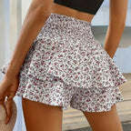 Aarenza lightweight floral ruffle tiered skirt in soft fabric, featuring a slim fit and feminine design.