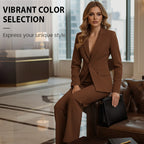 A women’s elegant blazer and wide-leg pants set by Arenzza, featuring a tailored blazer and matching flowy pants in neutral fabric.