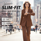 Women's elegant blazer and wide-leg pants set by Arenzza, featuring a tailored blazer and matching flowing pants.