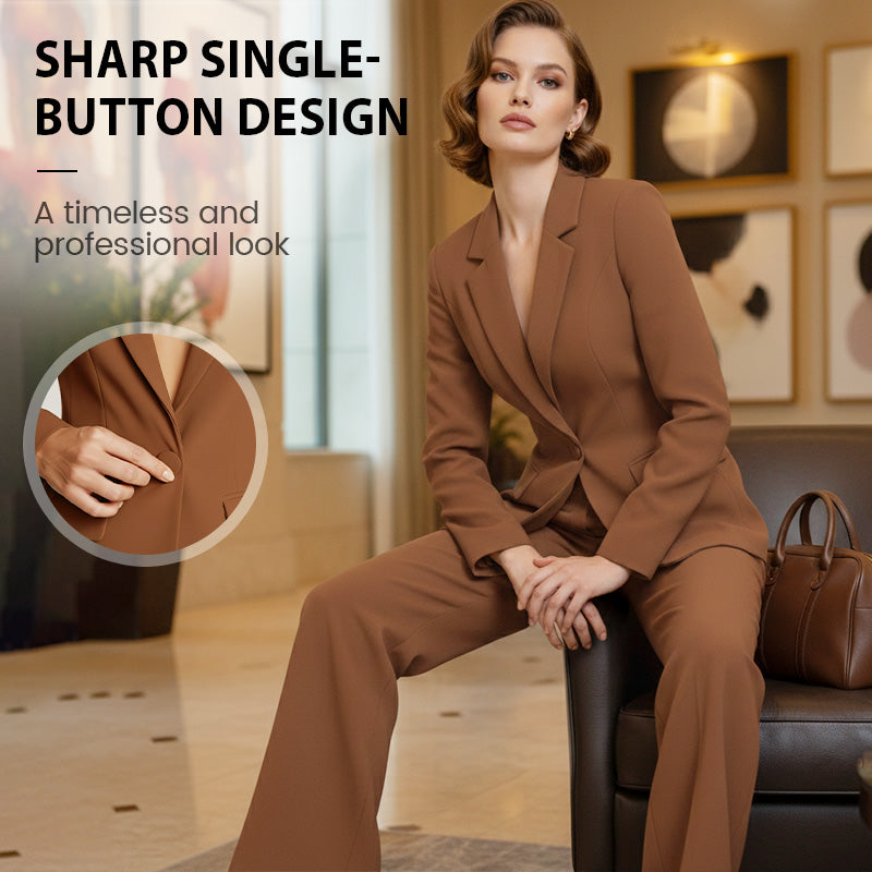 Women's elegant blazer and wide-leg pants set by Arenzza, shown in a stylish clothing outfit with a fitted blazer and flowing pants.