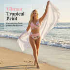 Women's floral print high waist bikini set by Arenzza, showing the colorful top and bottom with floral pattern and high-rise fit.