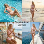 Women's floral print high waist bikini set by Arenzza, featuring a colorful floral pattern and high-rise design.