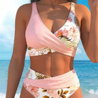 Women's floral print high waist bikini set by Arenzza, featuring a fitted top and matching high-rise bottoms for beachwear.