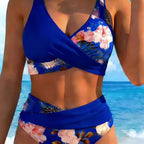 A women's floral print high waist bikini set by Arenzza featuring a colorful, stylish swimwear design with a high-rise fit.